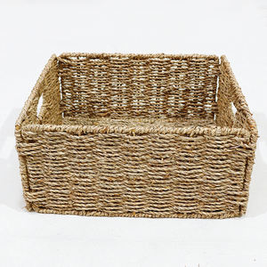 Handwoven Natural Water Hyacinth Storage <b>Basket</b> with Cut-Out Handles, Durable <b>Square</b> Woven Organizer Bin for Home & Closet Use - Product Image 3