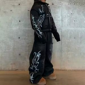 Acid Wash Cotton <b>Embroidery</b> Tracksuit Bulk Order Supplier Custom Branding Loungewear OEM Two Piece <b>Set</b> - Product Image 2