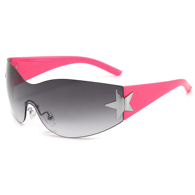 Y2K Sunglasses Unisex Fashion Shield Wrap Rimless Frameless Oversized Star Eyewear Driving Black Silver Pink