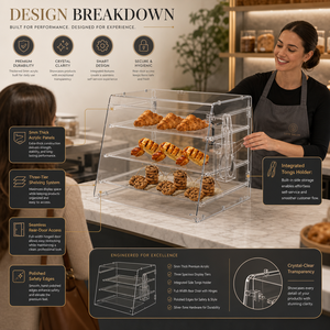 Vitrina de Acrílico Transparente de 3 Niveles Personalizada para Exhibición de Alimentos, Mostrador de Panadería con Ranura para Pinzas, para Pan, Pasteles, Donuts, Galletas, Cafetería - Product Image 6