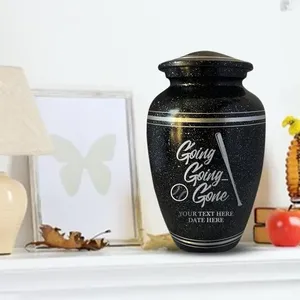 Urna Funeraria Americana Personalizada con Diseño de Humor Béisbolístico 'Going Gone', Acabado Negro Brillante, Borde Plateado, Color Personalizado 200 - Product Image 3
