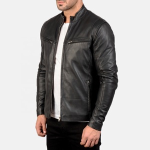 Mens Premium Quality Stand Collar Winter Warm Jacket Full Sleeve in Black with Cowhide <b>Material</b> High Street Style jacket for men - Product Image 3