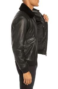 Veste Aviateur Homme en Cuir Véritable avec Col en Peau de Mouton, Style Pilote Bomber, Veste Décontractée avec Col en Fourrure - Product Image 3