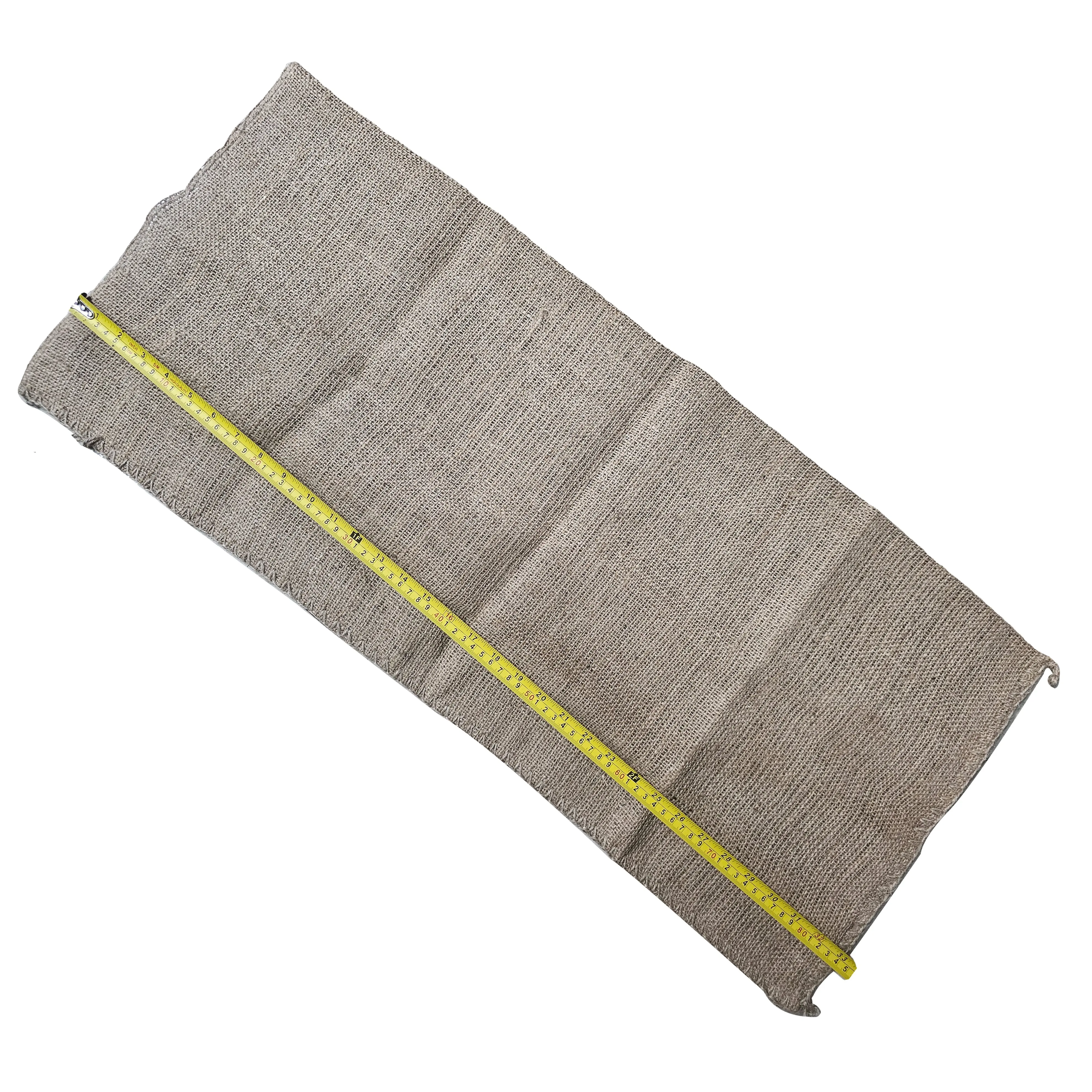 HESSIAN SAND BAG 66X35 CM 26X14 INCH, SELVEDGE. HIRACLE SEWN, TIE STRING PACKED 1000 PES. FLAT PER BALE.