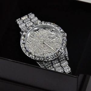 Luxury Silver Tone Arabic Dial Moissanite Diamond Watch Classic Round Hip Hop Style Mens <b>Wristwatch</b> - Product Image 2