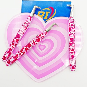 Pinces à extensions de cils professionnelles en gros, acier inoxydable, anti-magnétiques, durables, pour cils classiques et volumineux, camouflage rose - Product Image 5