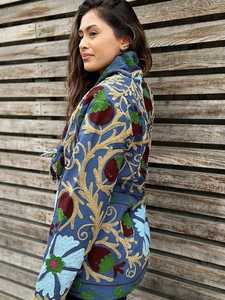 Chaqueta Larga Suzani Bordada a Mano para Mujer, Estilo Bohemio de Primavera, Ecológica, con Patrón Geométrico, Regalo Especial para Festivales, Lona de Algodón - Product Image 3