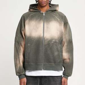 Sudadera con Capucha para Hombre, con Cierre, Efecto Desgastado por el Sol, Logotipo Personalizado Bordado, Estampado de Gran Peso, Lavado Ácido - Product Image 1