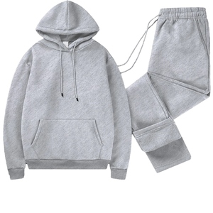 Conjunto Deportivo Unisex con Sudadera con Capucha Gris, Pantalones con Cordón Ajustable, Color Sólido, Manga Larga, 100% Algodón, Peso Medio, para Otoño - Product Image 1