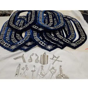 Freemason Grand Master Apron <b>Set</b> Handmade with Collar chain Masonic Royal Arch Past High Priest Red Beaded Gold Plated 2025 - Product Image 4
