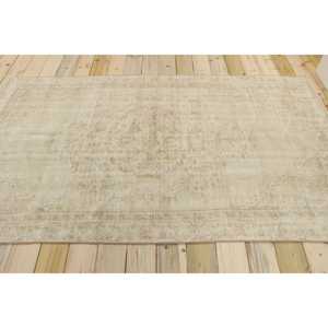 พรมขนสัตว์ตุรกีวินเทจขนาด 4.6x8 ฟุต เป็นมิตรกับสิ่งแวดล้อม สีเบจ ลายปะติดปะต่อ ด้านหลังเป็นยางลาเท็กซ์ - Product Image 2