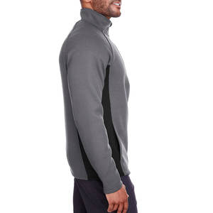 Pull en molleton de coton coupe régulière à col en V, demi-zip, coupe-vent, couleur anthracite chiné, pour l'hiver - Product Image 6