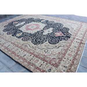 พรมตุรกีขนาดใหญ่พิเศษ 11x13.6 ฟุต (336x416 ซม.) พรมขนสัตว์ลายอิคัตสีดำวินเทจ - Product Image 2