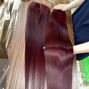 Paquets et fermeture de trame de couleur bourgogne droite d'os de cheveux humains vietnamiens de haute qualité - Product Image 2