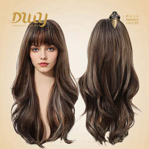 Samara- DWY Wavy MiraScalp Tea Brown Glueless Synthetic <b>Wig</b> with Light Brown Lace Highlights - Product Image 5