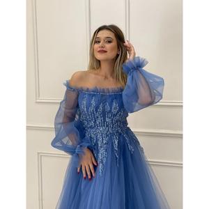 Stelle da donna collo a barca paillettes con paillettes ricamato manica lunga Fn6964 6964