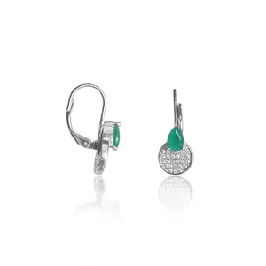 Boucles d'oreilles pendantes en argent 925 avec onyx vert, style religieux classique tendance, bijoux pour femmes, cadeau avec pierre en zircon - Product Image 2