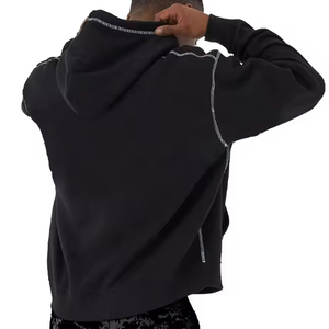 Sweat à capuche unisexe à logo personnalisé, Streetwear surdimensionné et lourd, épaules tombantes avec techniques de couture à l'aiguille - Product Image 6