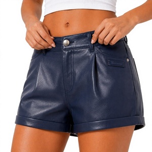 Shorts pour femme Tiierwear taille mi-haute en similicuir PU imperméable, respirant, coupe-vent, écologique, style streetwear, couleur unie, fermeture boutonnée - Product Image 1