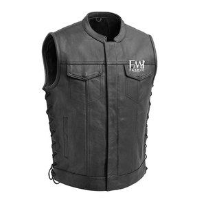 Wholesale Men's Motorcycle Club Leather <b>Vest</b> Solid <b>Black</b> For Custom Patches Design Your Own Men Leather <b>Vest</b> - Product Image 1