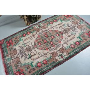 Tapis Vintage en Laine Turque de 3.8x6,5 pieds Patchwork Rouge et Vert Tissage Plat pour Décorations de Salon Support en Latex - Product Image 2