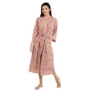 Bata de Casa Ligera de Algodón Estilo Boho-Kimono con Estampado Floral Indio Hecho a Mano, Traje de Baño Tipo Pareo - Product Image 5