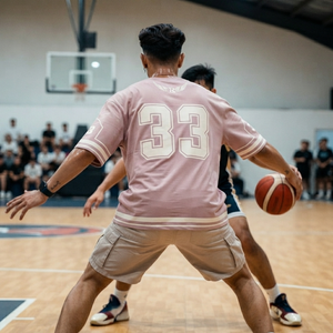 Camiseta de Baloncesto Rosa para Hombre, Manga Corta, Cuello Redondo, Número 33 Estampado, Corte Holgado, 100% Poliéster, Ropa Deportiva Transpirable - Product Image 5