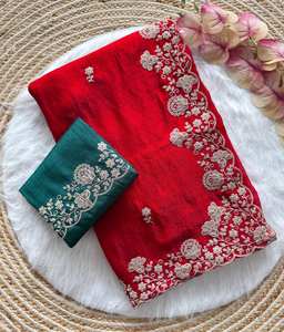 La ropa de fiesta de mujer elegante más atractiva del diseñador indio, Sari, hermoso diseño bordado, tela de seda espacial, estilo tradicional - Product Image 1