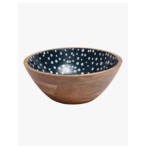 Ensaladera de madera decorativa de esmalte hecha a mano, cuenco de madera de mango de diseño impreso personalizable para uso multiusos - Product Image 3