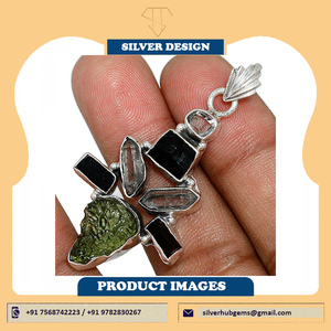 Pendentif bohème en argent sterling 925 avec pierre brute de moldavite, pendentif en argent naturel de moldavite, pendentif statement bohème pour femmes - Product Image 4