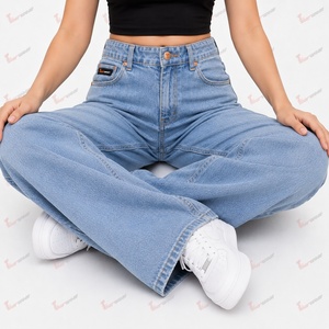 Jeans pour femmes en gros, pantalons en denim personnalisés, taille mi-haute, coupe droite, jambe large, style Hip Hop, vintage, écologiques, en coton premium extensible - Product Image 5