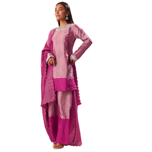 Ensemble Kurta Palazzo rose brodé à la main, vente en gros de vêtements ethniques pour femmes, fournisseur d'usine, tenue de fête et de mariage personnalisée - Product Image 3