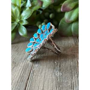 Navajo Handmade Kingman Turquoise Sterling Silver Butterfly Cluster <b>Ring</b> <b>Adjustable</b> Bezel Inlay 18K Plated Gift - Product Image 3