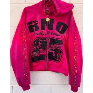 Trendy 100% Cotton Fleece Zip up Hoodie Hombres Sparkly Letter Print Elegante Streetwear Anti-Pilling Alta calidad - Product Image 4