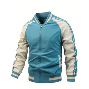 2025 hommes couleur bloc graphique veste de sport, décontracté rayé fermeture éclair Varsity veste pour extérieur automne hiver - Product Image 1