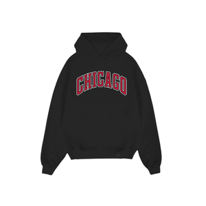 Sudadera con capucha negra con estampado de Chicago, ropa de calle de gran tamaño, de algodón suave jersey de lana, sudadera de invierno cálida informal con estilo, ventas - Product Image 1
