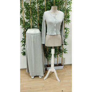 Women'<b>s</b> Long-Sleeve Button-Front <b>Blouse</b> <b>and</b> High-Waisted A-Line Long Skirt with Brushed Fabric, Two-Piece Set, 28603 - Gray - Product Image 6