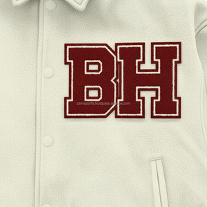 Veste universitaire en mélange de laine de qualité supérieure 420 GSM blanc rouge côtes poignets en tricot personnalisé Chenille broderie Logo femmes veste universitaire - Product Image 6