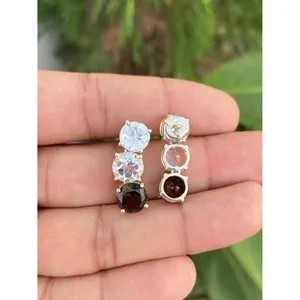 Pendientes Colgantes de Plata de Ley 925 con Cristal y Cuarzo Ahumado, Accesorio de Moda - Product Image 3