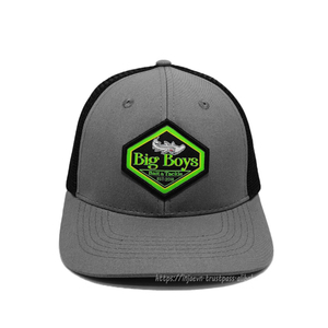 Gorra de pesca Parche personalizado Sombreros de camionero gris Parche tejido Bordado 3D personalizado Gorras deportivas de alta calidad - Product Image 1