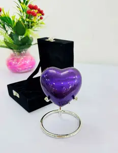 Purple Stone Shine Urn Mini Heart Urn for Human Ashes with Box & Display Stand Small Cremation Your Loved One