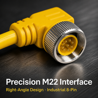 Kabel Ethernet Industri XXD Yellow Right Angle M22 ke RJ45 Cat5e 100% Tembaga Murni Aviation ke RJ45 Patch Cord Bersertifikasi CE
