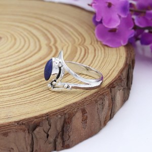 Lapis Lazuli Ring Sterling Silver Statement Ring Minimalist Birthstone Ring <b>Anniversary</b> Gift for Her Handmade Jewelry - Product Image 2