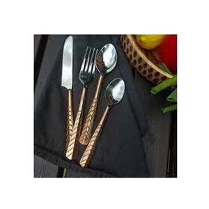 ชุดช้อนส้อมสแตนเลสขัดเงาสีเงินพร้อมที่จับทองแดงเครื่องใช้บนโต๊ะอาหารที่ทันสมัยสำหรับงานแต่งงานร้านอาหารบ้านโรงแรม - Product Image 1