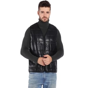 Chaleco de Cuero Genuino y Lona para Motociclistas, para Hombre, Invierno, Talla Grande, Color Sólido - Product Image 4