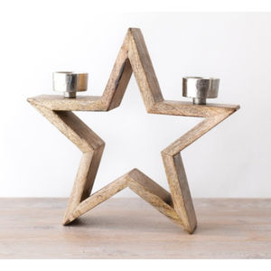 Portavelas de estrella de madera de mango artesanal, portavelas decorativo para decoración del hogar y ocasiones festivas, precio asequible - Product Image 1