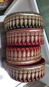 Rubans et lacets brodés à la machine, entièrement artisanaux, de couleur noire, avec des paillettes dorées, fabriqués à la machine, pour les robes de mariée, 10 pièces - Product Image 3