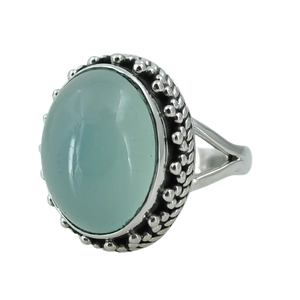 Bague artisanale en argent sterling 925 de style bohème avec calcédoine, pierre de naissance de mars, sur mesure, taille US, par Navya Craft - Product Image 2