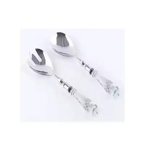 Juego de servidor de ensalada de alta calidad con mango de acrílico blanco Chapado en níquel plateado hecho a mano de acero inoxidable - Product Image 1