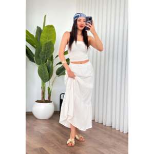 Jupe longue en mousseline de coton blanc coupe trapèze - Vente en gros - Product Image 2